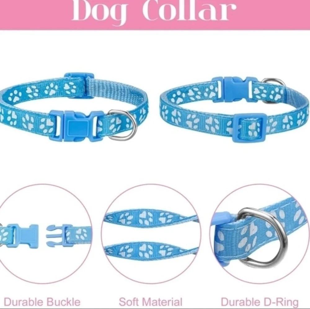 Adjustable Reflective Footprint with Bell Dog Cat Collar Nylon Sky Blue‎